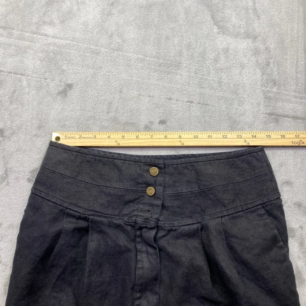 Tory Burch Black Linen Blend High Waist Button Front Mini Skirt‎ Size 8 Fits 28